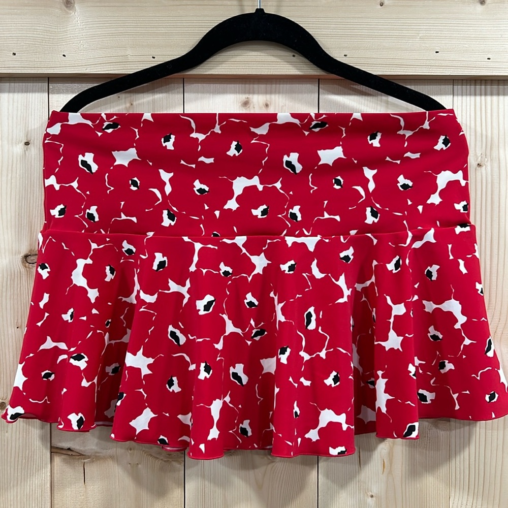 Victoria's Secret Y2K Red & White Poppy Floral Ruffle Swim Skirt - Size L